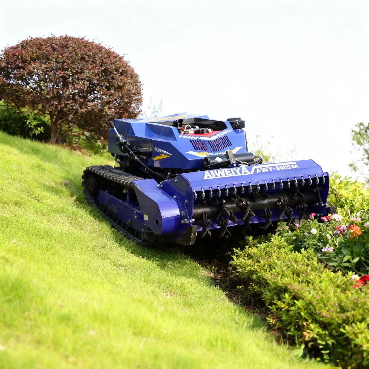 Robot Chassis - เครื่องตัดหญ้าแบบกำหนดเองได้ ใช้เครื่องยนต์เบนซิน ตัวถังแบบตีนตะขาบสำหรับทุกสภาพพื้นผิว สามารถปีนป่ายขึ้นเนินได้อย่างแข็งแรง เหมาะสำหรับสวนผลไม้และพื้นที่ตัดหญ้าที่ซับซ้อน