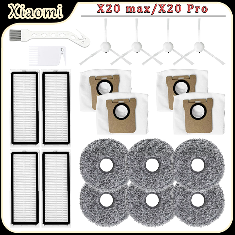 Robot Vacuum - ชุดอะไหล่ทดแทนสำหรับเสี่ยวหมี่ X20 แม็กซ์/X20 โปรอุปกรณ์เสริมเครื่องดูดฝุ่นหุ่นยนต์, แปรงด้านข้าง, ตัวกรอง