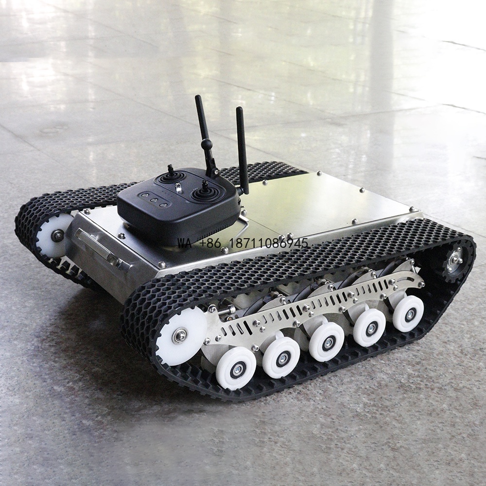 Robot Chassis - แพลตฟอร์มแชสซีหุ่นยนต์ตีนตะขาบยาง พร้อมการยึดเกาะกระจกที่ยอดเยี่ยม เคลื่อนที่ได้อย่างราบรื่นบนพื้นที่ลาดชันและพื้นที่ที่มีการเคลื่อนไหวของวัตถุ