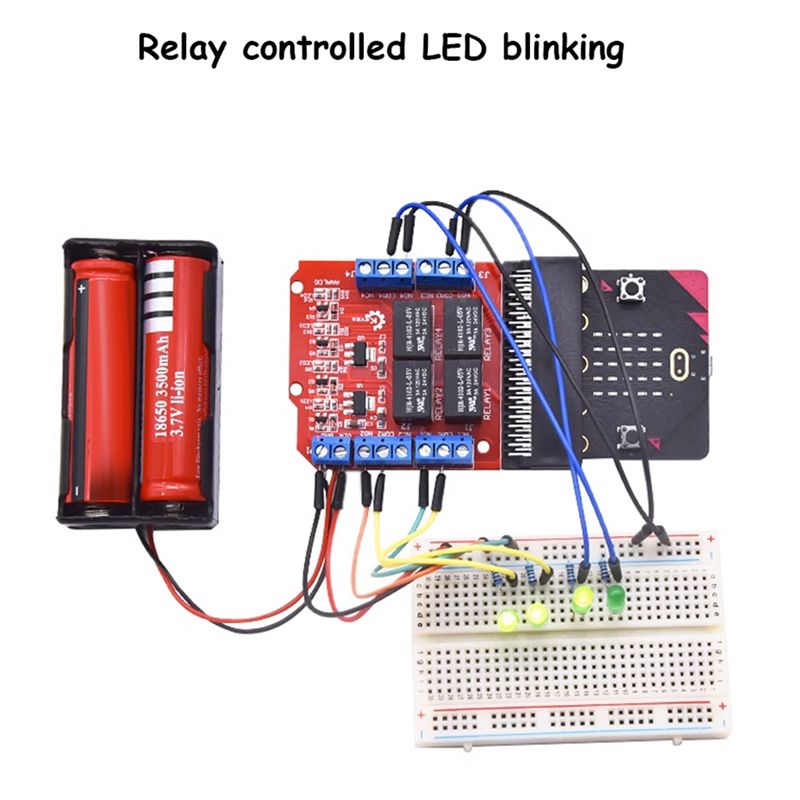 Microbit - โมดูลรีเลย์ 4 ช่อง A64I Microbit Shield